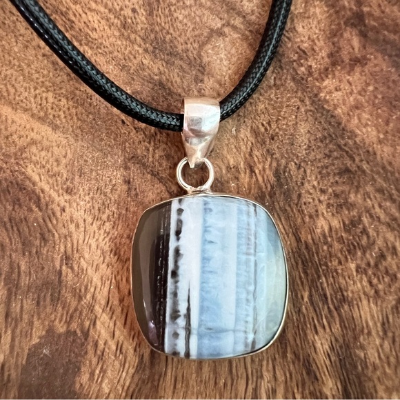 925 sterling silver Owyhee Blue Opal Stone Pendant Necklace Rope Womens Jewelry - Picture 1 of 14